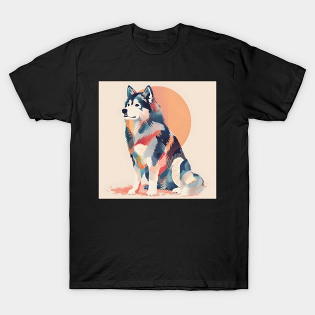 70s Alaskan Malamute Vibes: Pastel Pup Parade T-Shirt by NatashaCuteShop